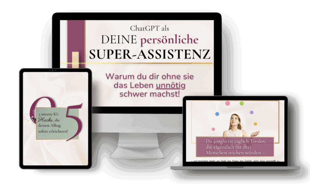 Mockup eines digitalen Miniguides mit dem Titel ‚ChatGPT als deine persönliche Superassistenz‘.